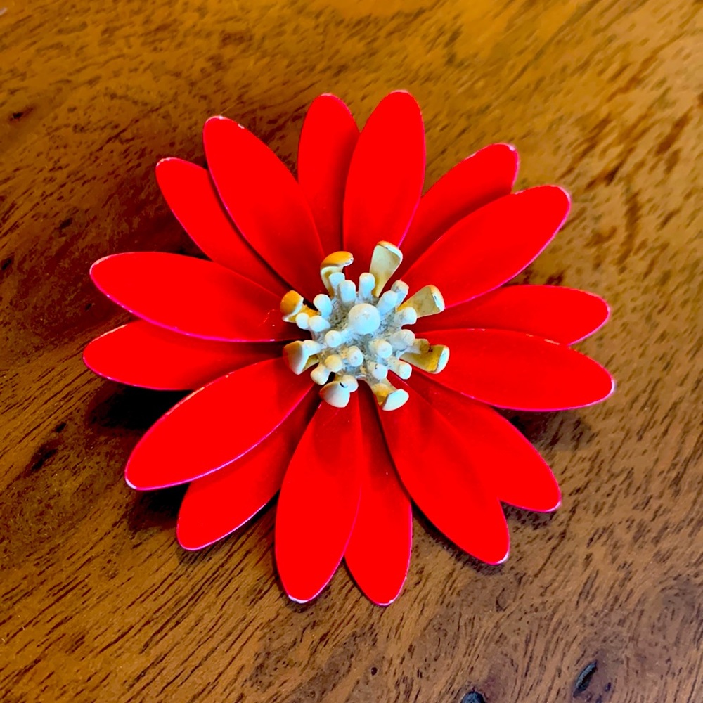 Vintage red daisy brooch
